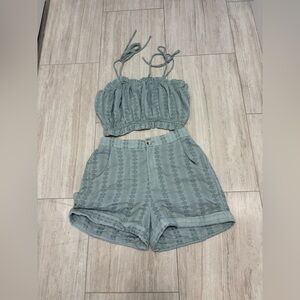 Just In Women’s 2 Piece Matching Set Mint Green Embroidered Size Small Shorts